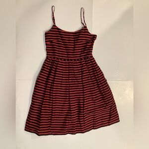 J. Crew Linen Cotton Red and Black Striped Dress